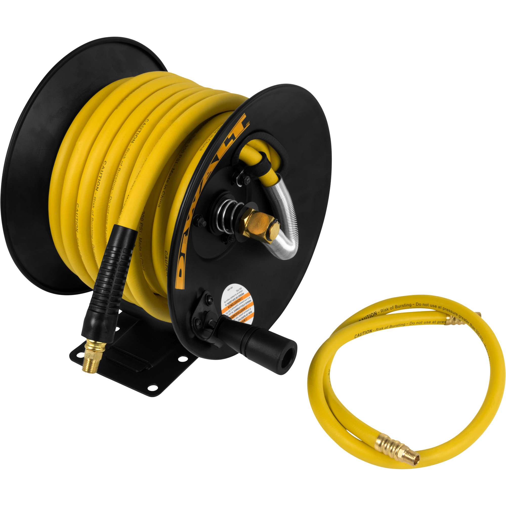 DEWALT Manual Hose Reel with 3/8in. x 50in. Hose and 3/8in. x 3ft. Lead-In Hose, Max. 300 PSI, Model# DXCM024-0348
